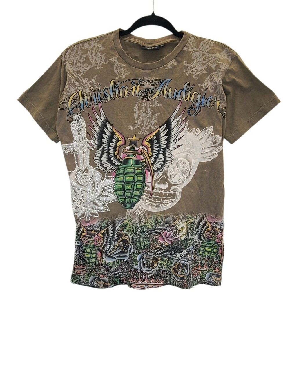 Christian Audigier Short Sleeve Tee AOP Tattoo Graphic Medium